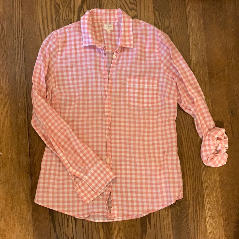 J.Crew pink gingham shirt